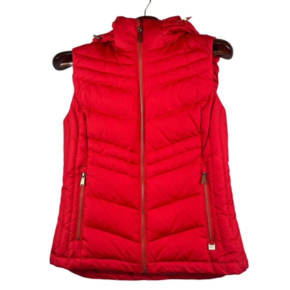 Michael Kors Jackets & Blazers - Michael Kors Womens S Quilted Puffer Vest Detachable Hood Red Down Fill NWOT